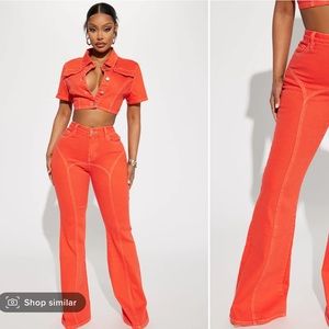 Orange denim two piece set